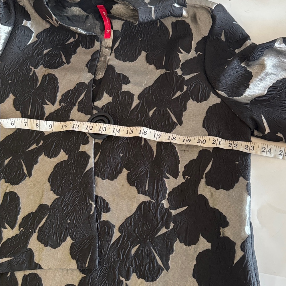 IC By Connie K Black Silver One Button Floral Jacquard Asymmetrical Jacket sz L - Picture 8 of 9